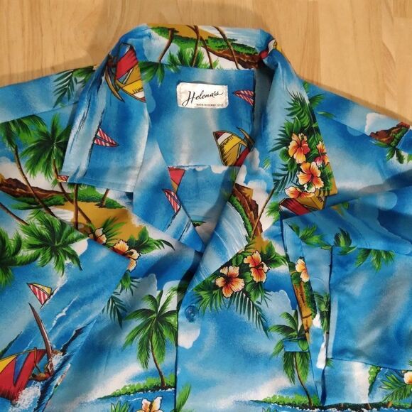 Vintage Helena's Hawaii Windsurfing Polyester Hawaiian Shirt - Picture 1 of 7